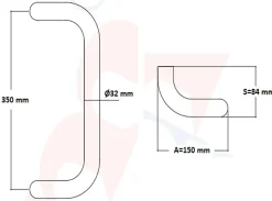 Poignée de tirage Diamètre 32 mm - Entraxe350 mm - INOX 304 Laqué RAL 9005 Noir Mat