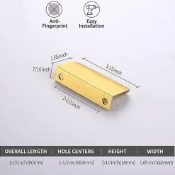 Poignée invisible dorée, 10 pièces Poignée dorée Poignée de meuble dorée Poignée de meuble invisible Entraxe 64 mm