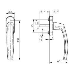 Poignée PVC blanc pour fenêtre L.118mm