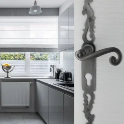 Poignées de porte fer forgé COQ vieil argent 330X36 mm Trou de cylindre i