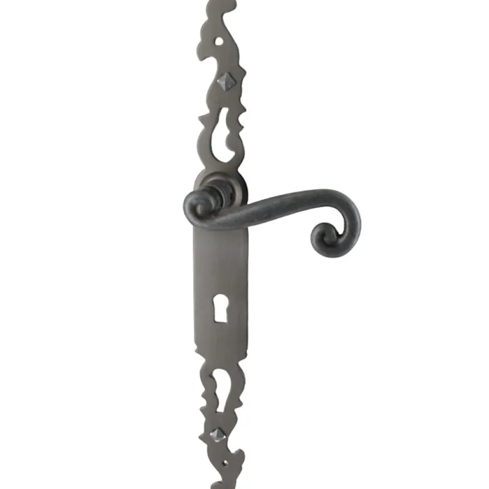 Poignées de porte fer forgé COQ vieil argent 330X36 mm Trou de clé L