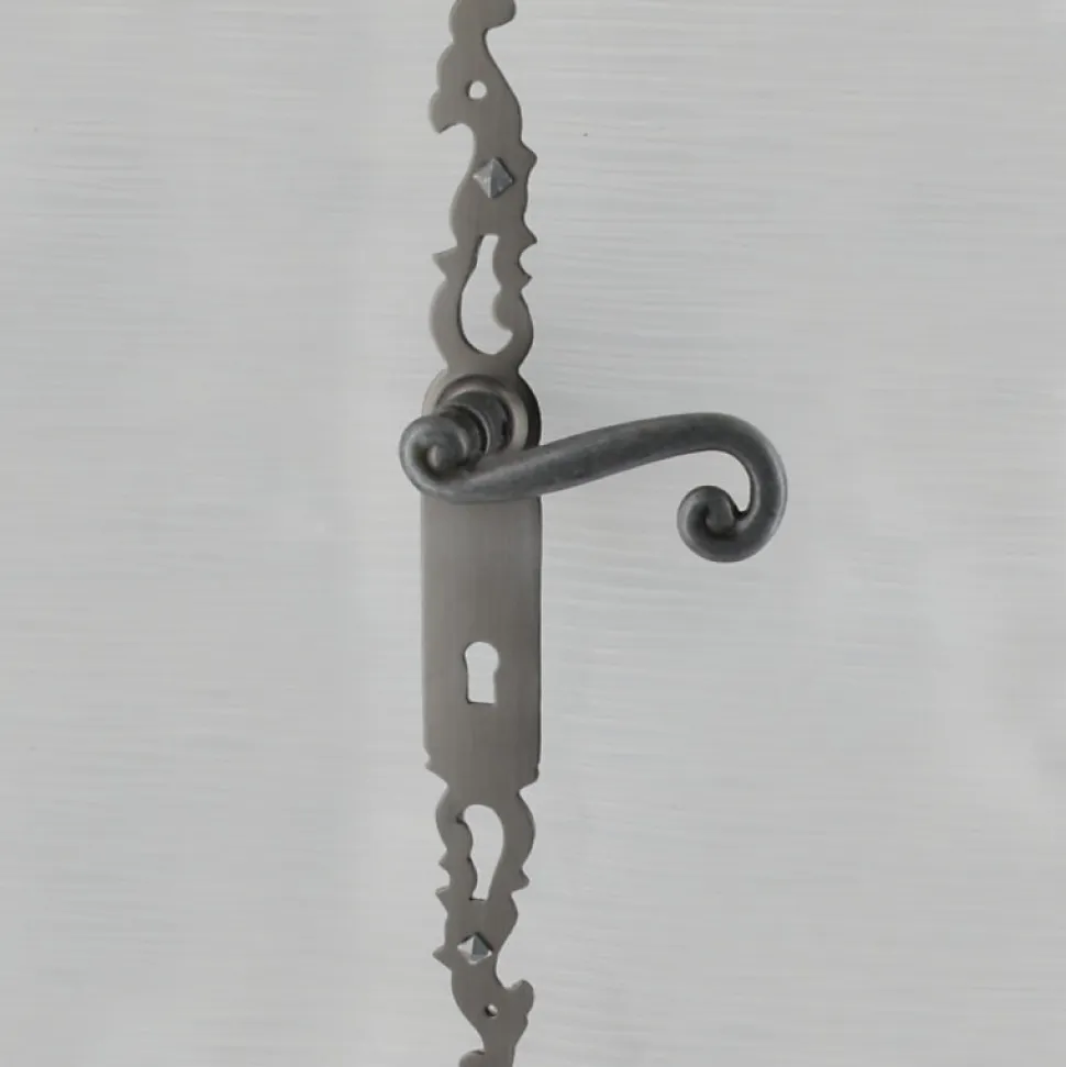 Poignées de porte fer forgé COQ vieil argent 330X36 mm Trou de clé L