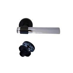 Poignées de porte "JOY" INCOLORE Plexiglass Cristalline Pied Inox Noir - +1 Paire de rosaces condamnation