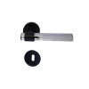 Poignées de porte "JOY" INCOLORE Plexiglass Cristalline Pied Inox Noir - +1 Paire de rosaces à trou de clé