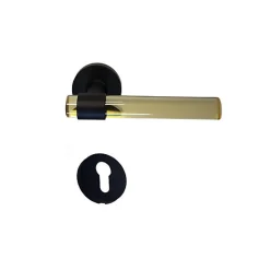 Poignées de Porte" JOY" JAUNES Plexiglass Cristalline pieds inox noirs - +1 Paire de rosaces cylindre