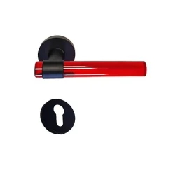 Poignées de Porte "JOY" ROUGES Plexiglas Cristallines sur Pieds Inox Noirs. - +1 Paire de rosaces cylindre