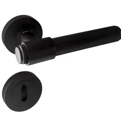 Poignées de porte sur rosace ronde noir mat industriel - Modèle Ema Trou de clé L