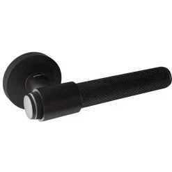 Poignées de porte sur rosace ronde noir mat industriel - Modèle Ema