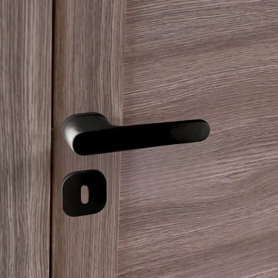 Poignées de porte sur rosace oblongue noir mat - Modèle Marina Trou de clé L