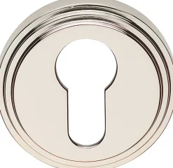 Poignées, Lot de 12 rosace ronde, rosace trou de clé I pour cylindre, finition nickel poli garantie 5 ans, pour porte d'entrée.