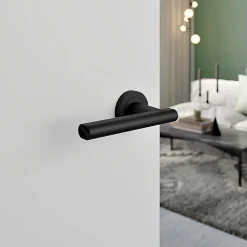 Poignées sur rosace à visser ronde en aluminium noir mat GoodHome Logeo