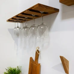 Porte-Verres à Vin en Bois Teck Huilé - 18X200X600mm - Support Suspendu 5 Rangées