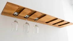 Porte-Verres à Vin en Bois Teck Huilé - Fixation Inclus - 18X200X600mm - Support Suspendu 5 Rangées