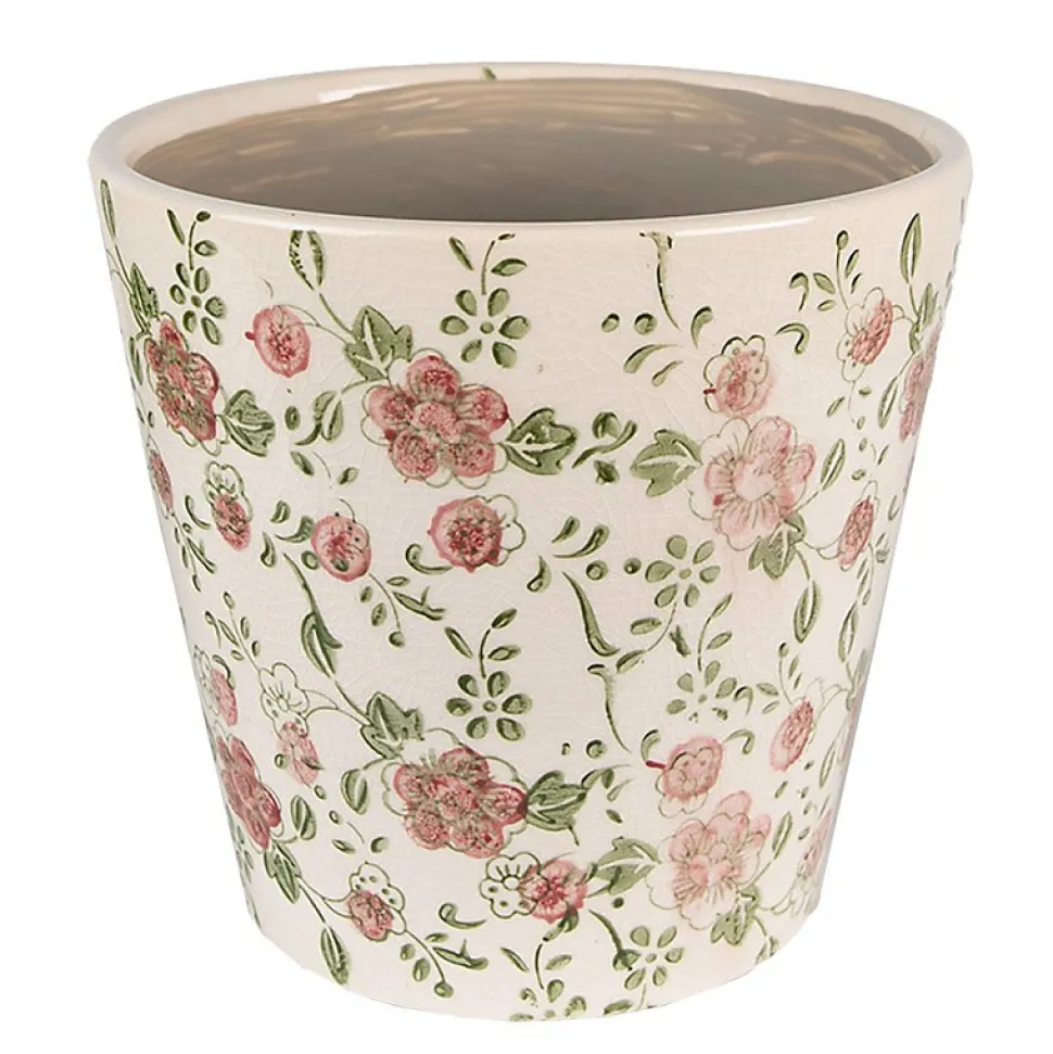 Pot de fleurs d'intérieur céramique beige 14x13cm