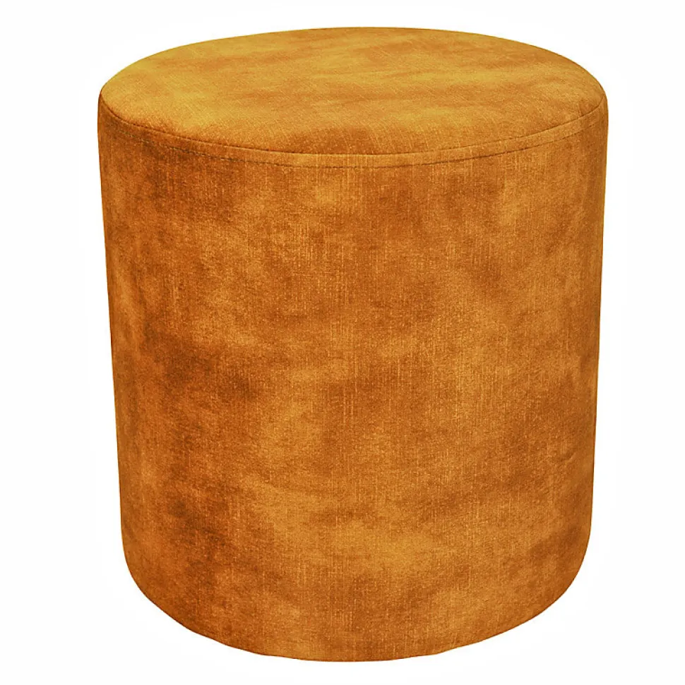 Pouf - Repose-pieds rond D. 32 cm en velours jaune moutarde - JOEL