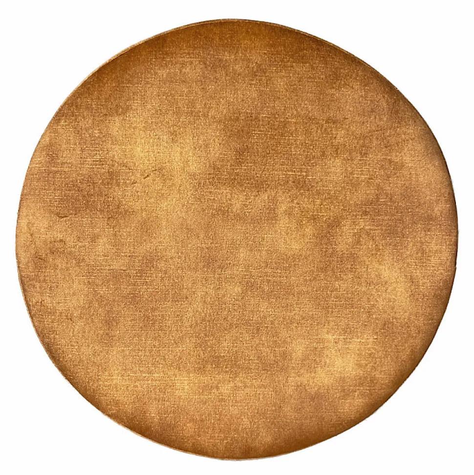 Pouf - Repose-pieds rond D. 32 cm en velours jaune moutarde - JOEL