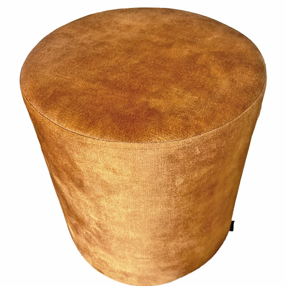 Pouf - Repose-pieds rond D. 32 cm en velours jaune moutarde - JOEL