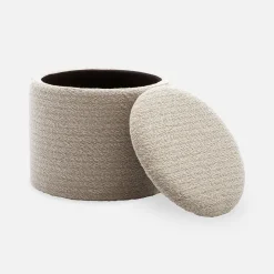 Pouf blanc en tissu avec rangement pour coussins ou plaids