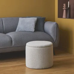 Pouf blanc en tissu avec rangement pour coussins ou plaids