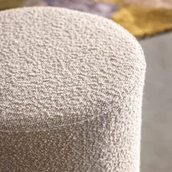 Pouf Bouclé Beige Élégant Diam.34x36 cm - HN1233 pour un Style Unique