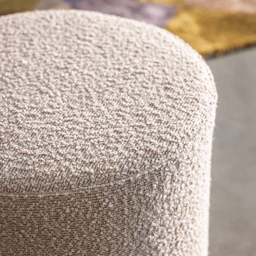 Pouf Bouclé Beige Élégant Diam.34x36 cm - HN1233 pour un Style Unique