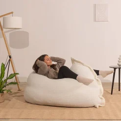 Pouf bouclette déhoussable BANANAIR 180 x 140 cm blanc