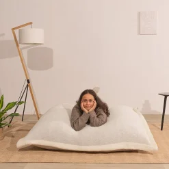 Pouf bouclette déhoussable BANANAIR 180 x 140 cm blanc
