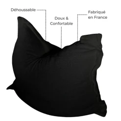 Pouf bouclette déhoussable BANANAIR 180 x 140 cm noir