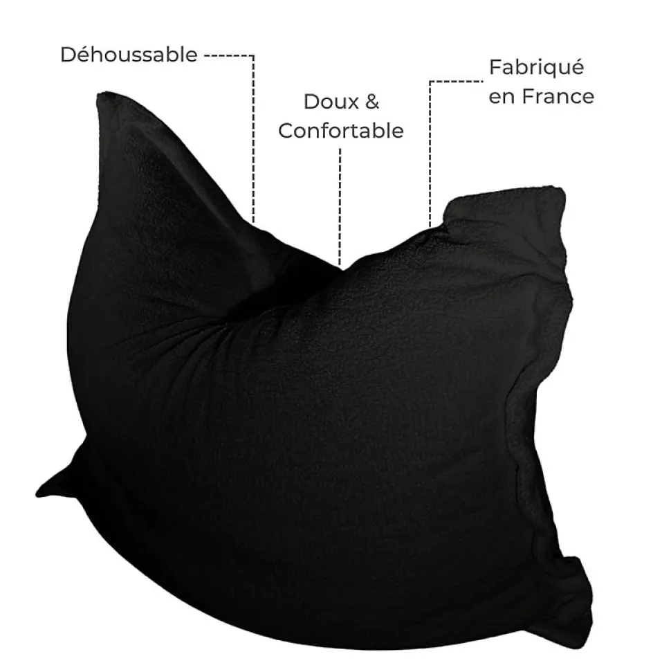 Pouf bouclette déhoussable BANANAIR 180 x 140 cm noir