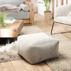Pouf carré en tissu velours cotelé gris perle