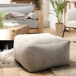 Pouf carré en tissu velours cotelé gris perle