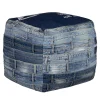 Pouf carré Pittsburgh WOMO-DESIGN 45 cm bleu pièce unique artisanal en jean rembourrage de coton