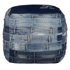 Pouf carré Pittsburgh WOMO-DESIGN 45 cm bleu pièce unique artisanal en jean rembourrage de coton