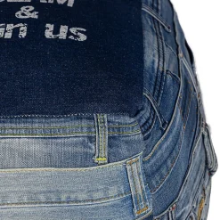 Pouf carré Pittsburgh WOMO-DESIGN 45 cm bleu pièce unique artisanal en jean rembourrage de coton