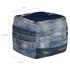 Pouf carré Pittsburgh WOMO-DESIGN 45 cm bleu pièce unique artisanal en jean rembourrage de coton