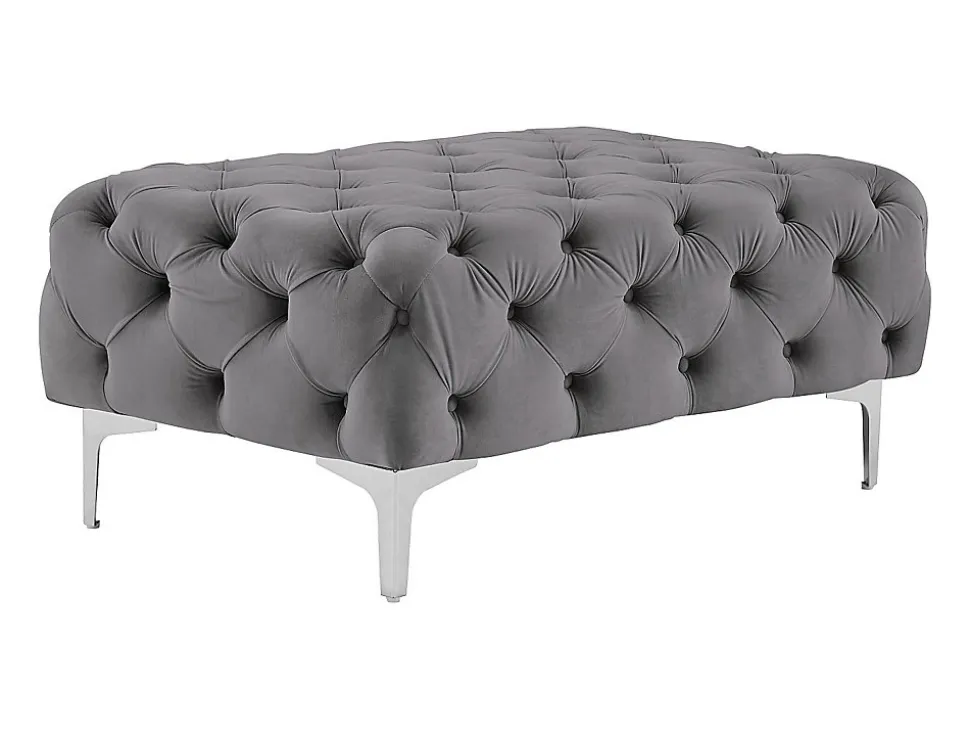 Pouf chesterfield en velours anthracite EDWINA