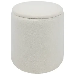 Pouf coffre bouclette Kaydi blanc D35cm - Atmosphera
