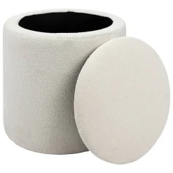 Pouf coffre bouclette Kaydi blanc D35cm - Atmosphera