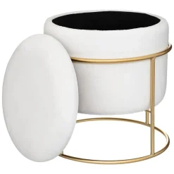 Pouf coffre de rangement Eliane - velours et métal - ivoire - Atmosphera