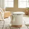 Pouf coffre JULIETTE tissu bouclette blanc