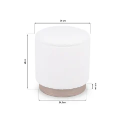Pouf coffre JULIETTE tissu bouclette blanc & base bois foncé