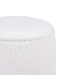 Pouf coffre JULIETTE tissu bouclette blanc & base bois foncé