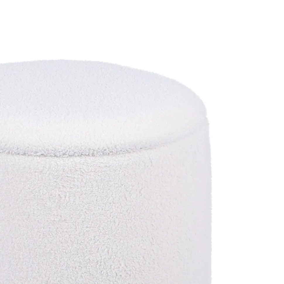 Pouf coffre JULIETTE tissu bouclette blanc & base bois foncé
