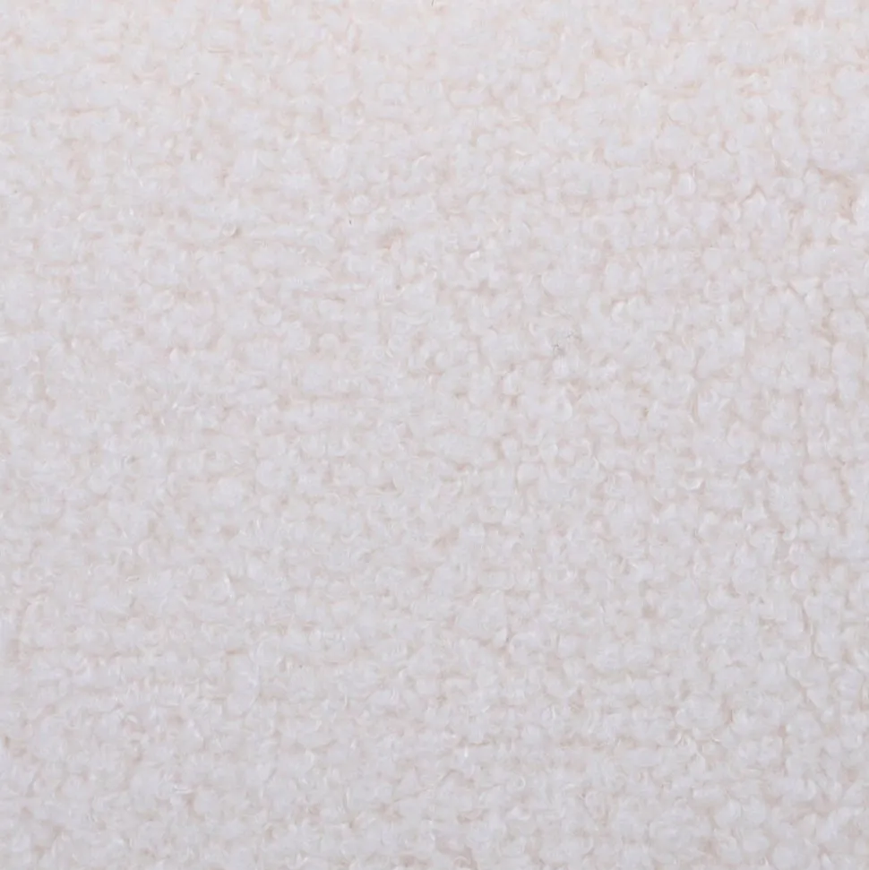 Pouf coffre JULIETTE tissu bouclette blanc & base bois foncé