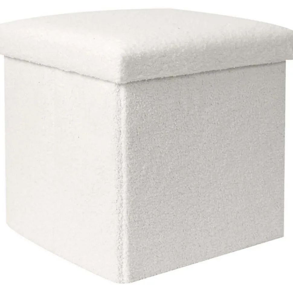 Pouf coffre pliable en bouclette blanc