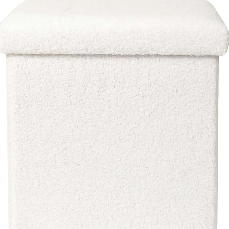 Pouf coffre pliable en bouclette blanc