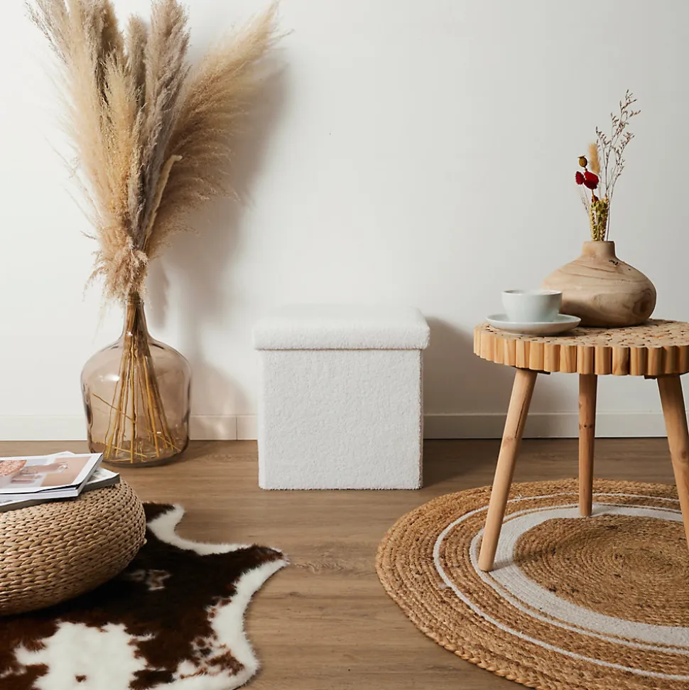 Pouf coffre pliable en bouclette blanc