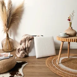 Pouf coffre pliable en bouclette blanc