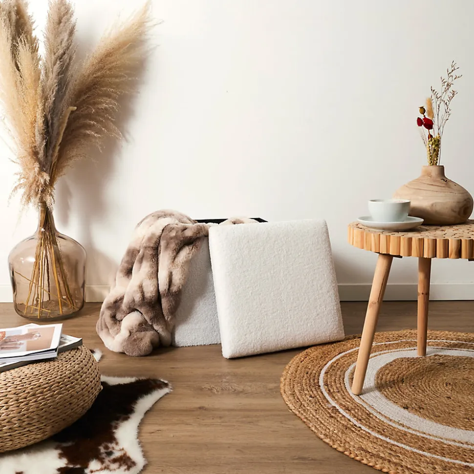 Pouf coffre pliable en bouclette blanc