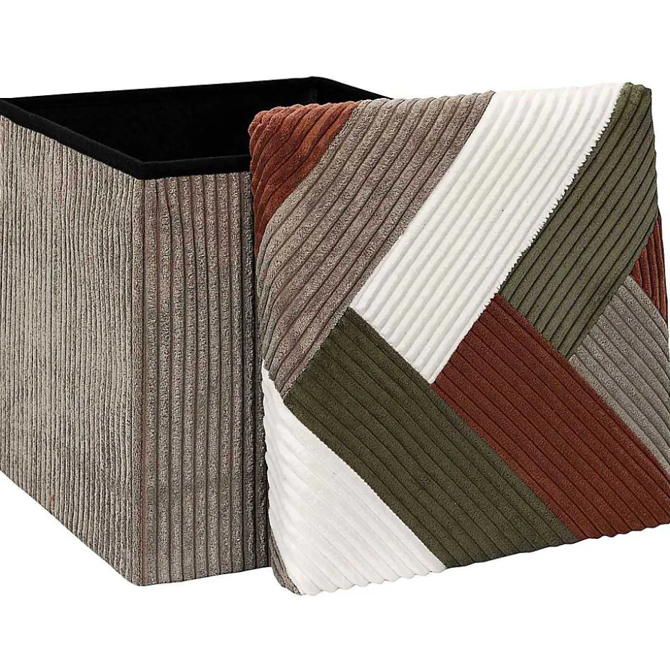 Pouf coffre pliable patchwork côtelé Scott